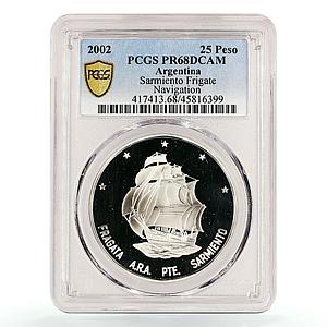 Argentina 25 pesos Presidente Sarmiento Ship Clipper PR68 PCGS silver coin 2002