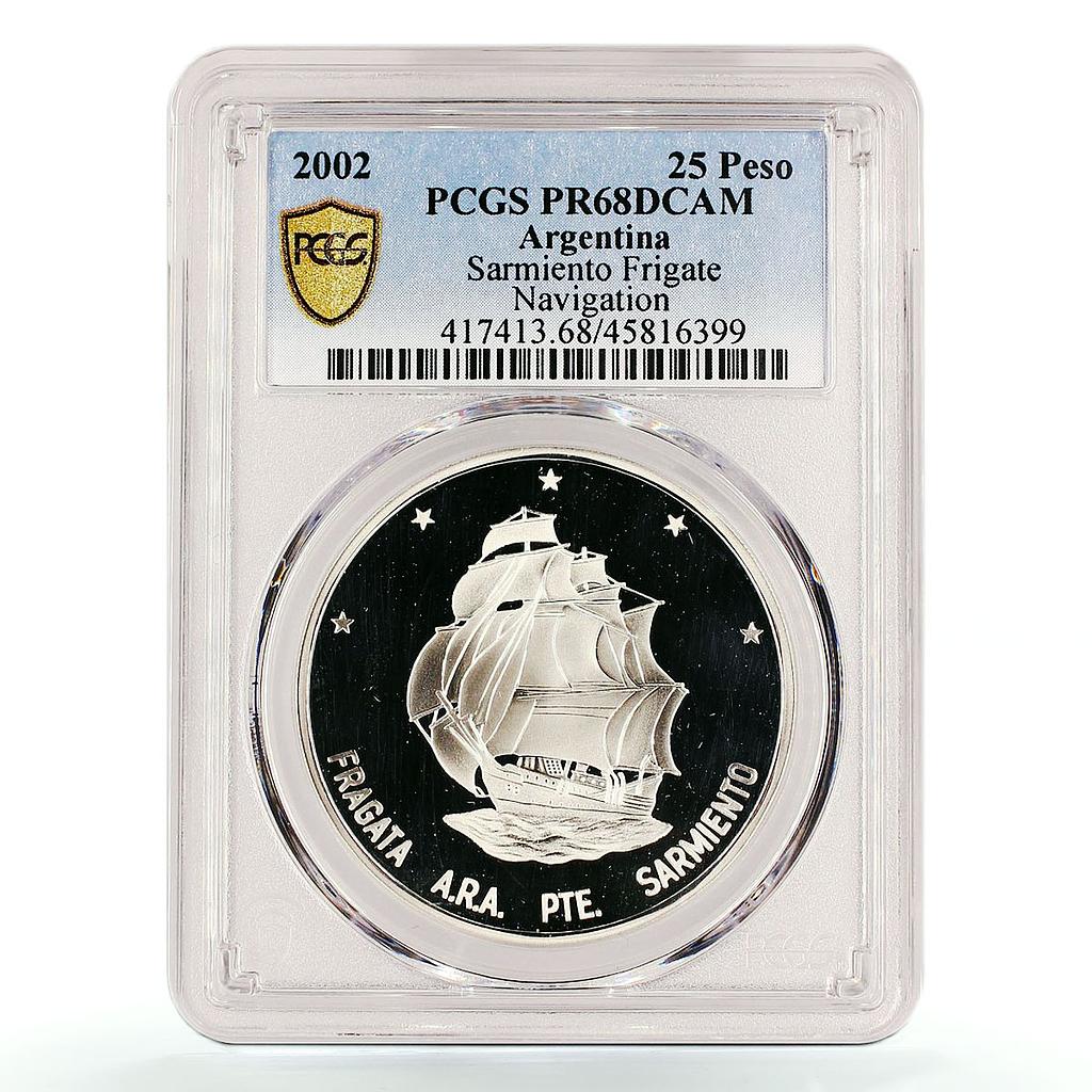Argentina 25 pesos Presidente Sarmiento Ship Clipper PR68 PCGS silver coin 2002