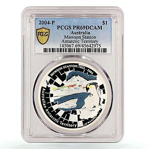 Australia 1 dollar Mawson Antarctic Station Penguin Fauna PR69 PCGS Ag coin 2004