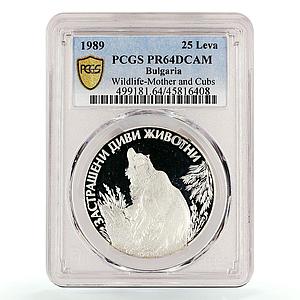 Bulgaria 25 leva Endangered Wildlife Bears Forest PR64 PCGS silver coin 1989