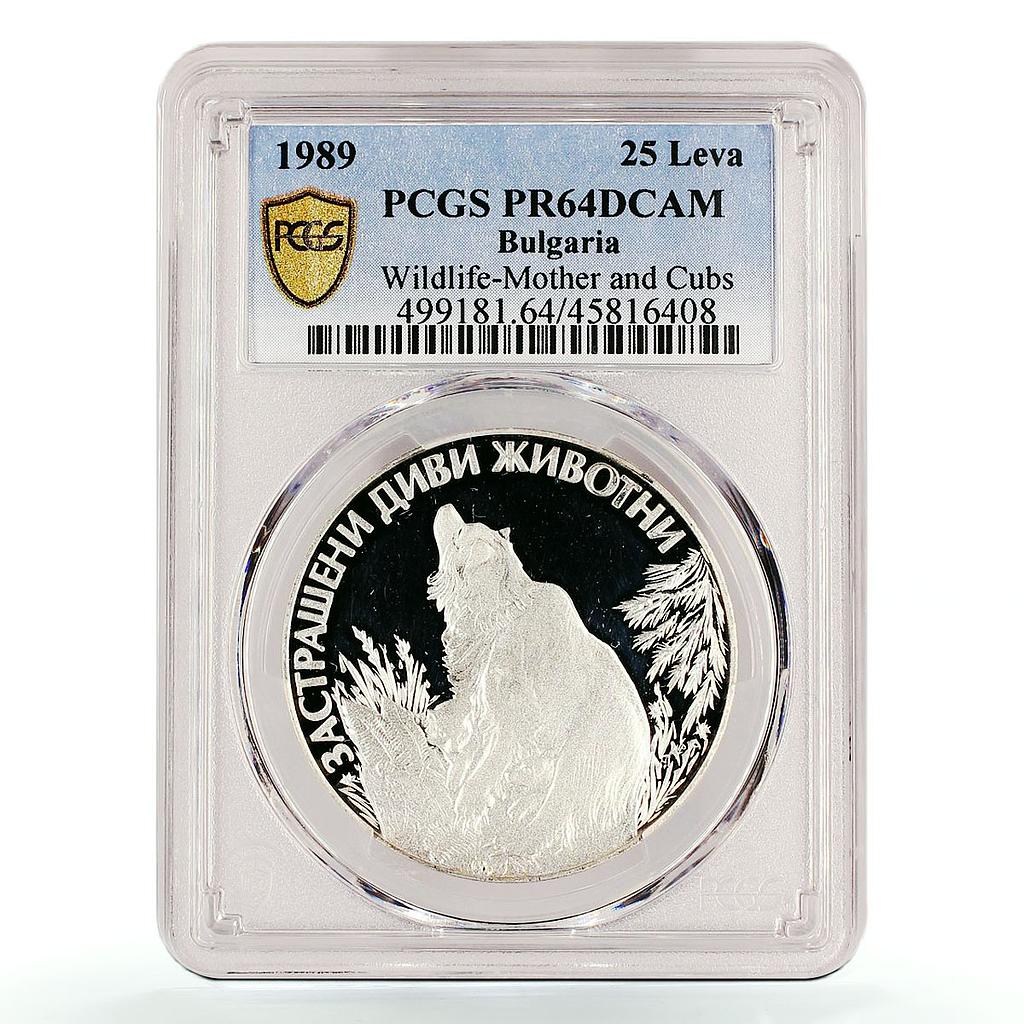Bulgaria 25 leva Endangered Wildlife Bears Forest PR64 PCGS silver coin 1989