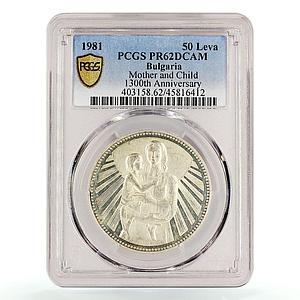 Bulgaria 50 leva State Anniversary Mother and Child PR62 PCGS silver coin 1981