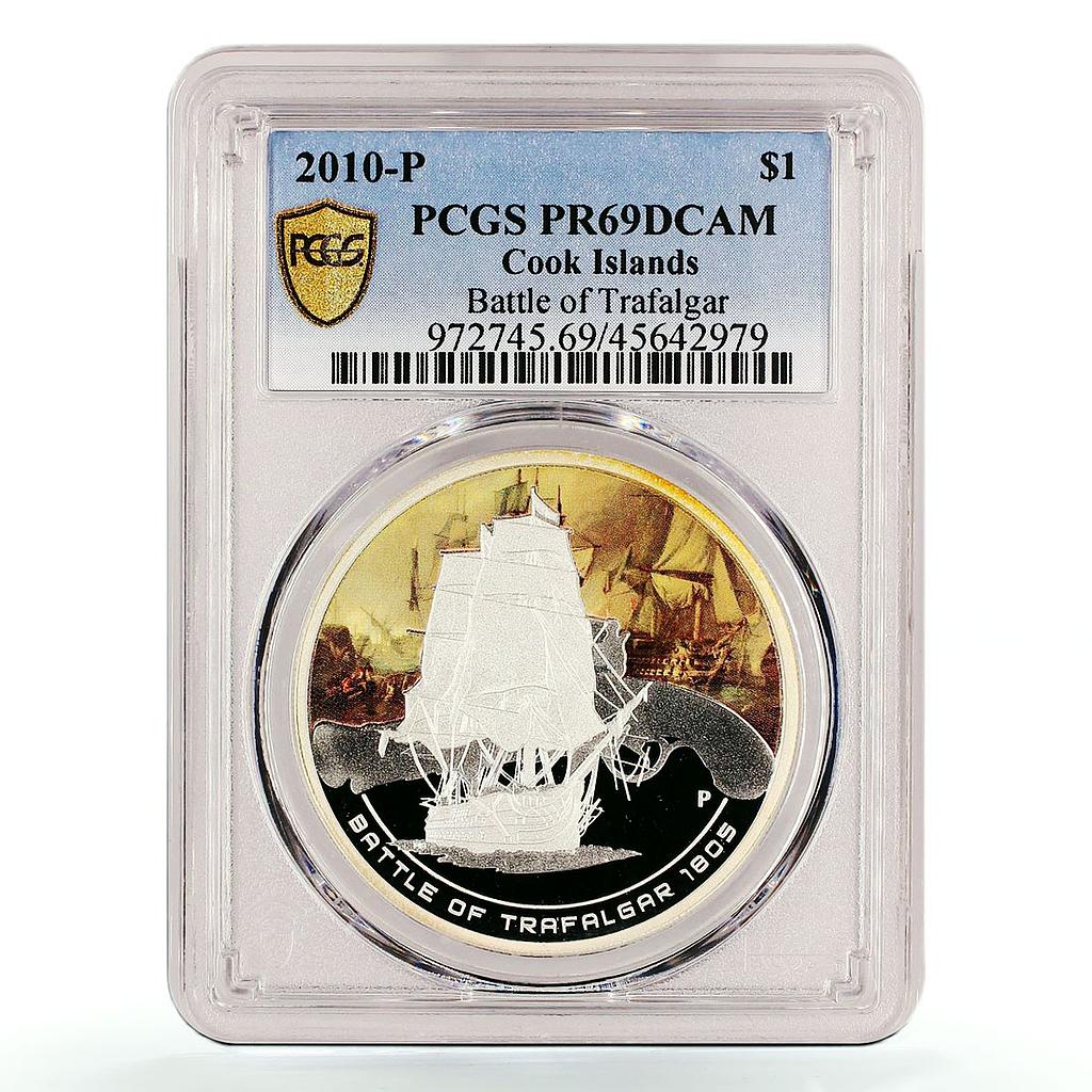 Cook Islands 1 dollar Trafalgar Battle Ship Clipper PR69 PCGS silver coin 2010