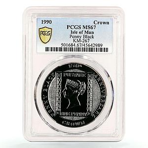 Isle of Man 1 crown Penny Black Post Stamp MS67 PCGS silver coin 1990