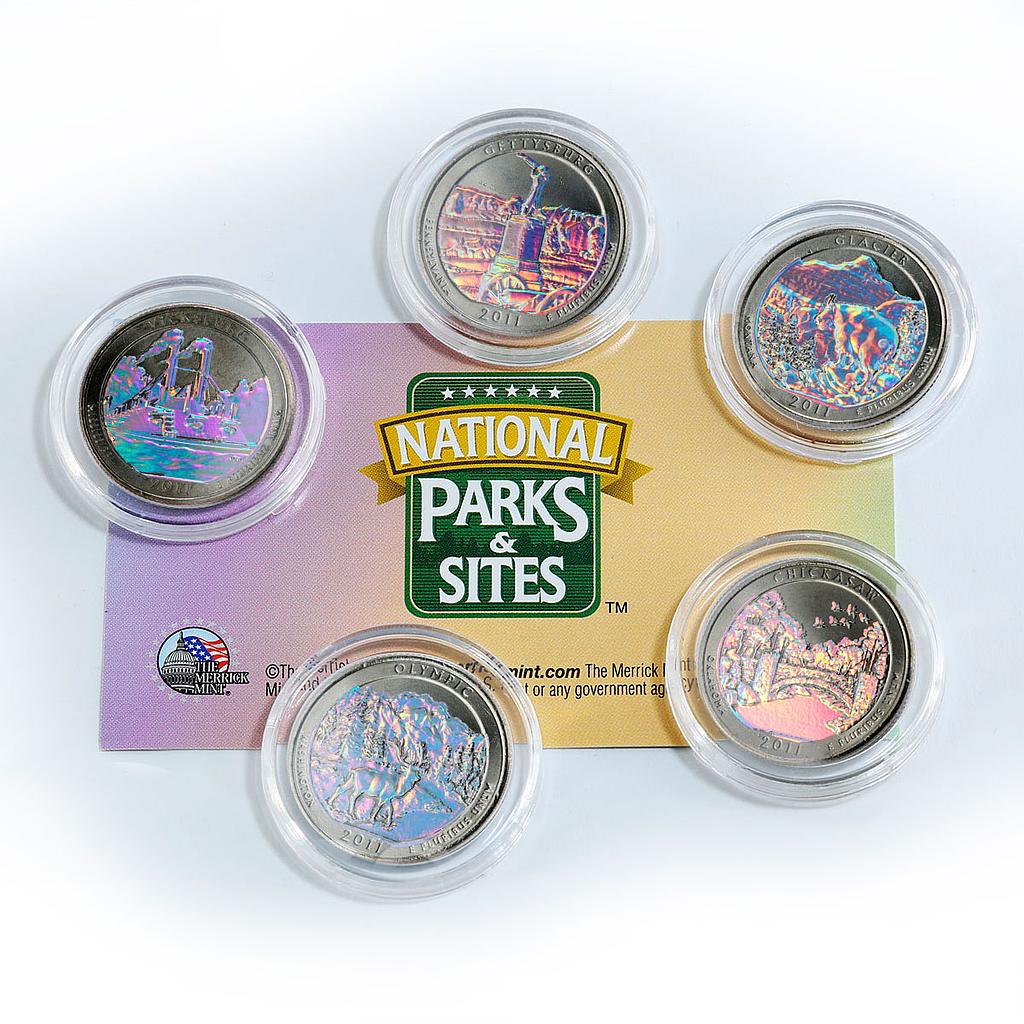 US 25 cents set of 5 America's National Park hologram coins 2011