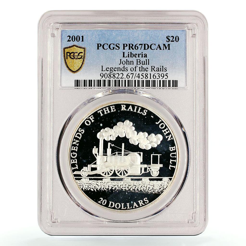 Liberia 20 dollars Railway Train John Bull Locomotive PR67 PCGS silver coin 2001