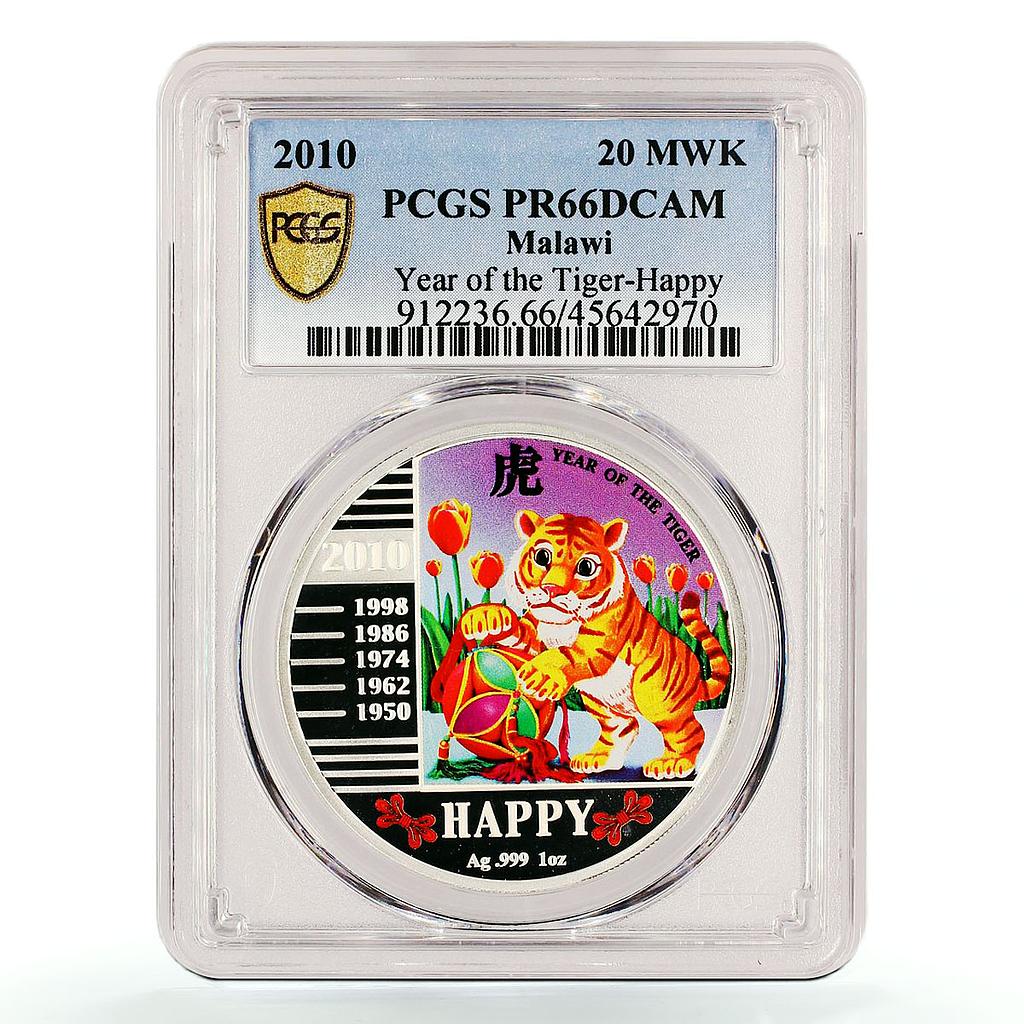 Malawi 20 kwacha Lunar Calendar Year of the Tiger Happy PR66 PCGS Ag coin 2010