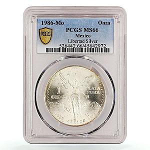 Mexico 1 onza Libertad Angel of Independence MS66 PCGS silver coin 1986