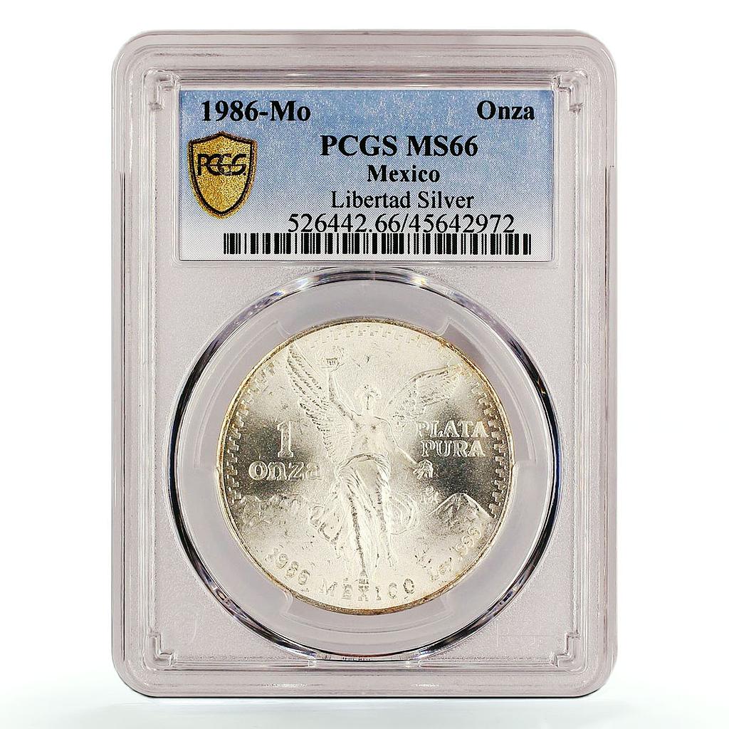 Mexico 1 onza Libertad Angel of Independence MS66 PCGS silver coin 1986
