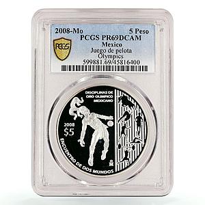 Mexico 5 pesos Beijing Olympic Games Indian Sports PR69 PCGS silver coin 2008