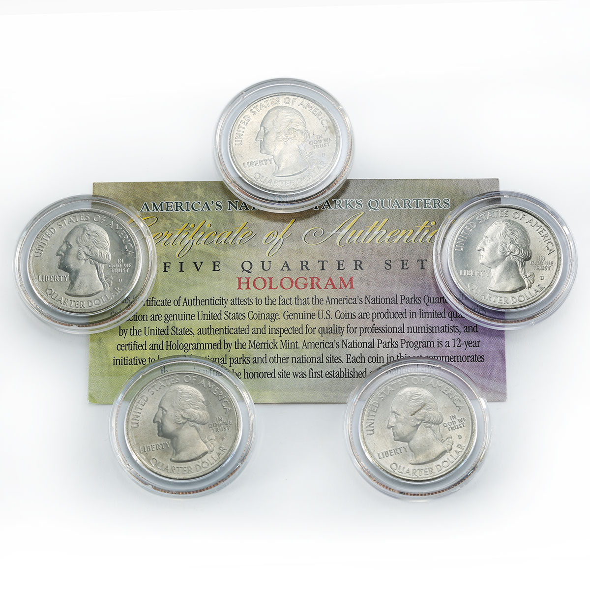 US 25 cents set of 5 America's National Park hologram coins 2012