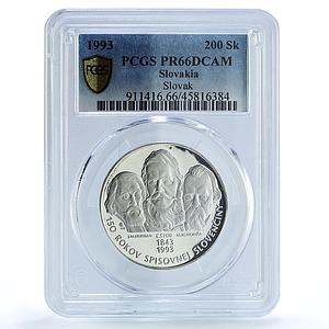 Slovakia 200 korun Slovak Language Politics Writers PR66 PCGS silver coin 1993