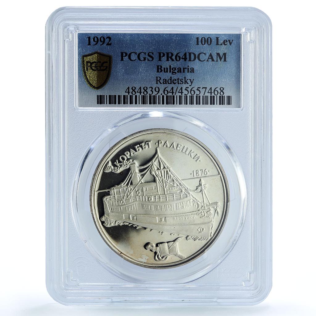 Bulgaria 100 leva The Radetsky Steam Liner Ship PR64 PCGS silver coin 1992 Bulgaria 100 leva The Radetsky Steam Liner Ship PR64 PCGS silver coin 1992