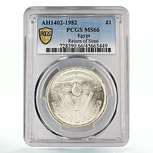 Egypt 1 pound Return of Mount Sinai Eagle Bird MS66 PCGS silver coin 1982