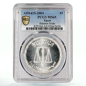 Egypt 5 pounds Balance Scale MS65 PCGS silver coin 2004