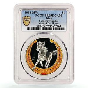 Niue 1 dollar Year of the Horse Orlovsky Trotter PR69 PCGS gilded Ag coin 2014