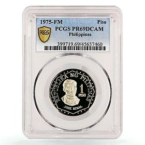 Philippines 1 piso Revolutionairy Jose Risal PR69 PCGS nickel coin 1975