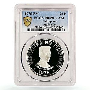 Philippines 25 piso Emilio Aguinaldo PR69 PCGS silver coin 1975