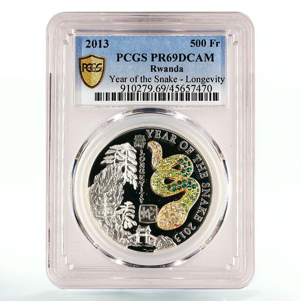 Rwanda 500 francs Lunar Year of the Snake Longevity PR69 PCGS silver coin 2013