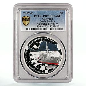 Australia 1 dollar Davis Antartic Station Ship PR70 PCGS silver coin 2007