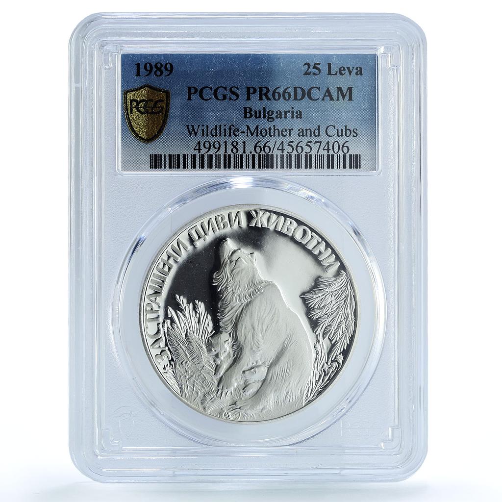 Bulgaria 25 leva Endangered Wildlife Bears Forest PR66 PCGS silver coin 1989 Bulgaria 25 leva Endangered Wildlife Bears Forest PR66 PCGS silver coin 1989