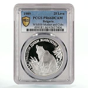 Bulgaria 25 leva Endangered Wildlife Bears Forest PR66 PCGS silver coin 1989