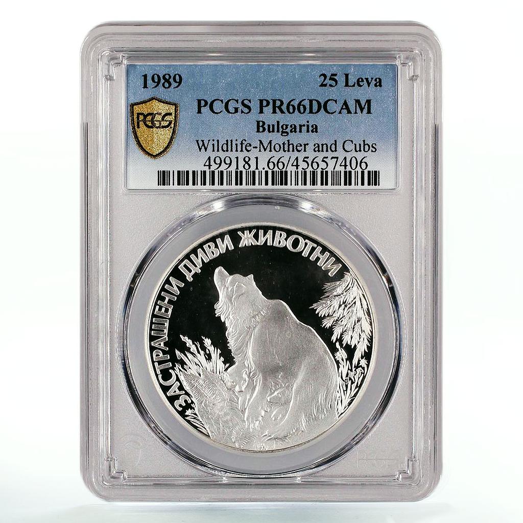 Bulgaria 25 leva Endangered Wildlife Bears Forest PR66 PCGS silver coin 1989