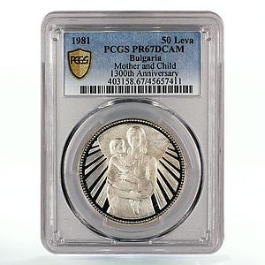 Bulgaria 50 leva State Anniversary Mother and Child PR67 PCGS silver coin 1981
