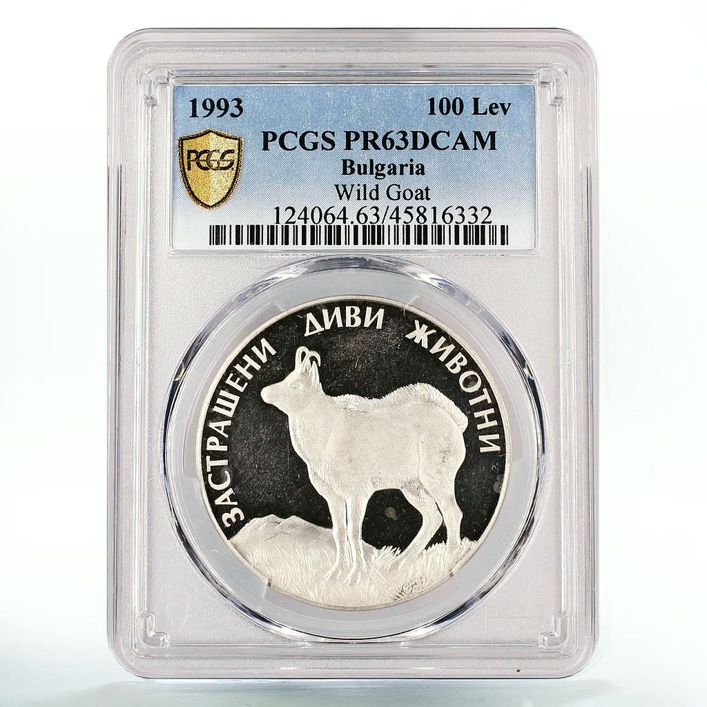 Bulgaria 100 leva Endangered Wildlife Wild Goat Fauna PR63 PCGS silver coin 1993
