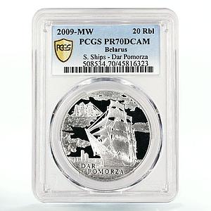 Belarus 20 rubles Dar Pomorza Ship Clipper PR70 PCGS hologram silver coin 2009