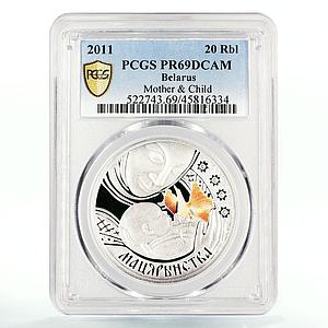 Belarus 20 rubles Mother Child Motherhood Traditions PR69 PCGS silver coin 2011