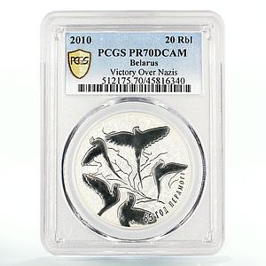Belarus 20 rubles Great Patriotic War Victory Birds PR70 PCGS silver coin 2010