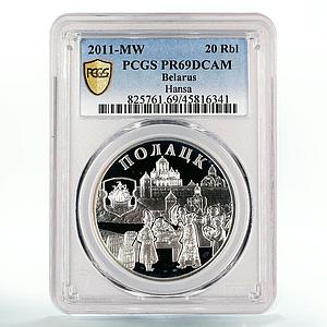 Belarus 20 rubles Hanseatic League Polotsk City Ship PR69 PCGS silver coin 2011