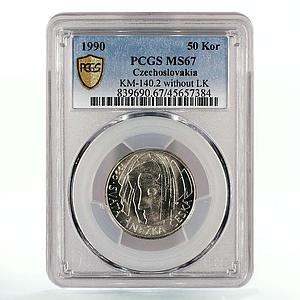 Czechoslovakia 50 korun St Agnes Without Signature LK MS67 PCGS silver coin 1990