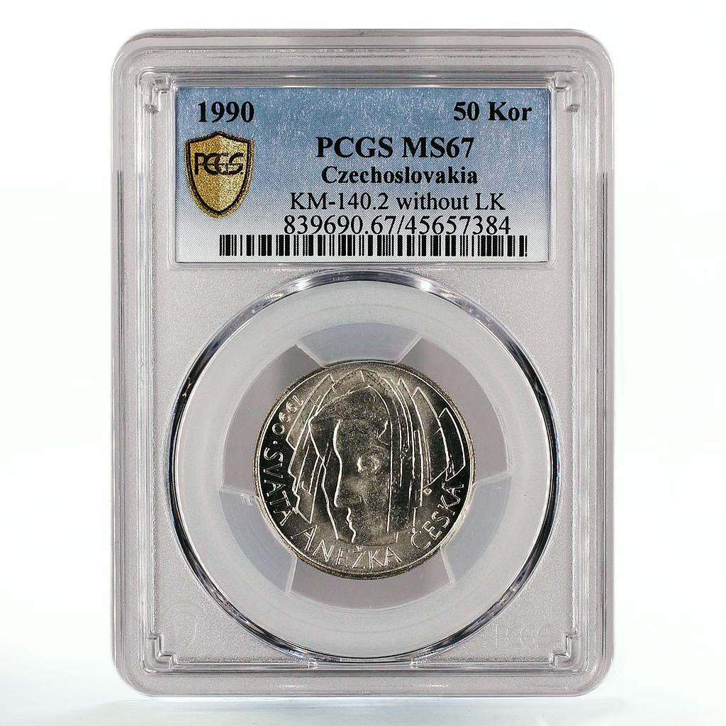 Czechoslovakia 50 korun St Agnes Without Signature LK MS67 PCGS silver coin 1990