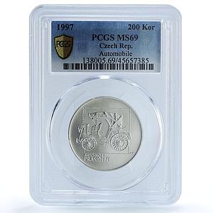 Czech Republic 200 korun Old Car Retro Auto President MS69 PCGS silver coin 1997