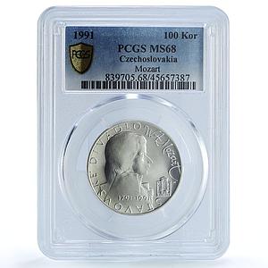 Czechoslovakia 100 korun Composer Mozart Theatre MS68 PCGS silver coin 1991