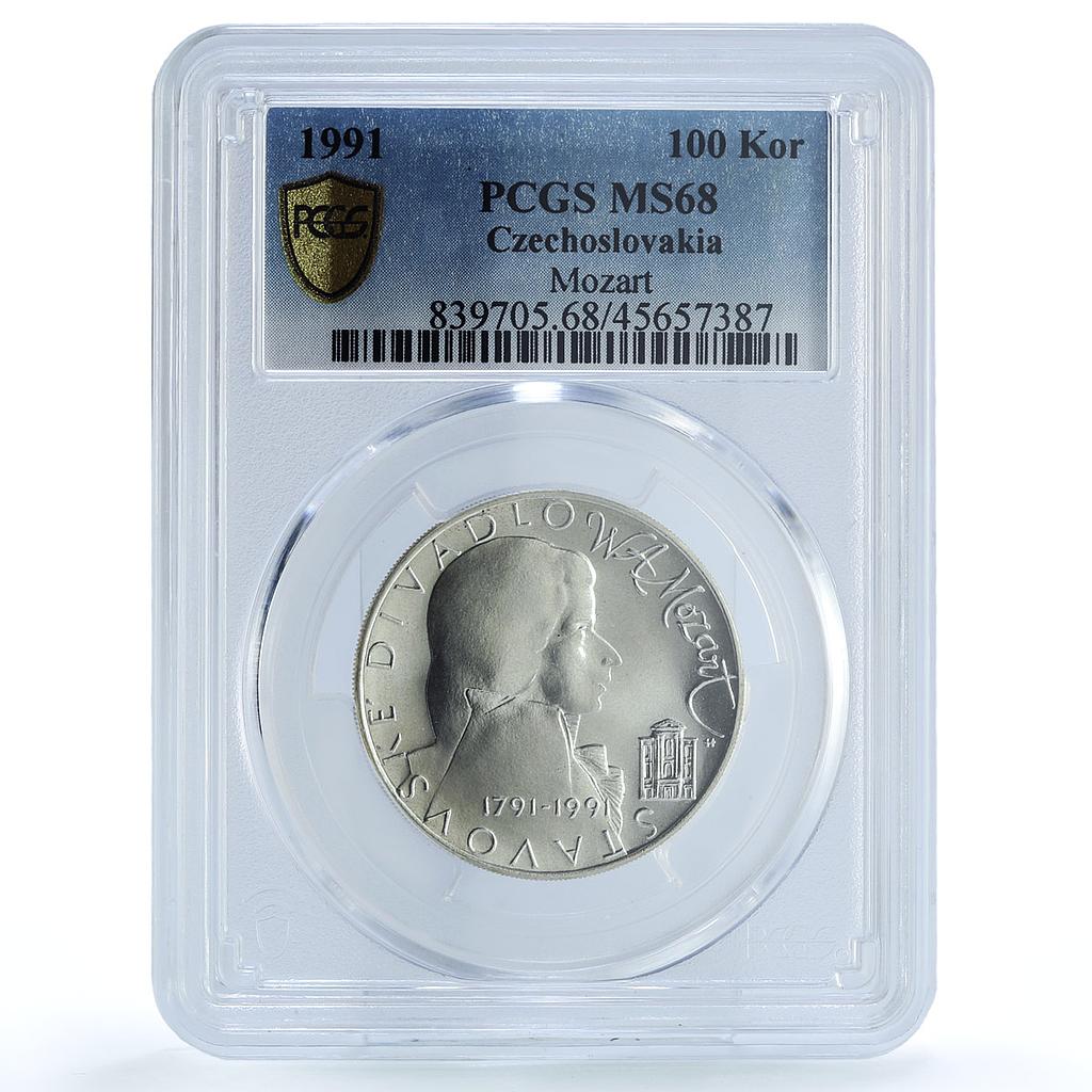 Czechoslovakia 100 korun Composer Mozart Theatre MS68 PCGS silver coin 1991 Czechoslovakia 100 korun Composer Mozart Theatre MS68 PCGS silver coin 1991
