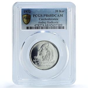 Czechoslovakia 20 korun Poet Andrej Sladkovic Poetry PR68 PCGS silver coin 1972