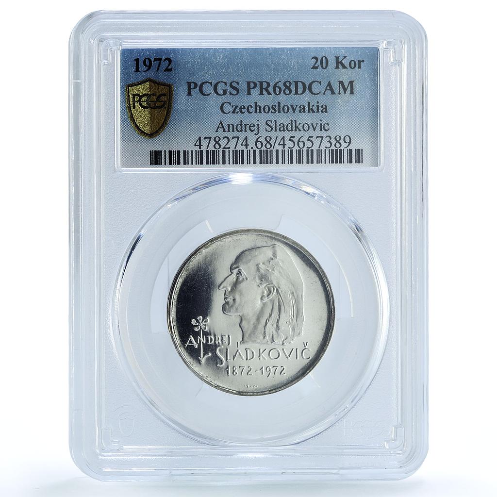 Czechoslovakia 20 korun Poet Andrej Sladkovic Poetry PR68 PCGS silver coin 1972