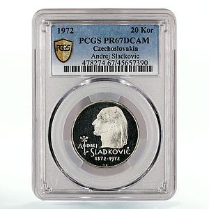 Czechoslovakia 20 korun Poet Andrej Sladkovic Poetry PR67 PCGS silver coin 1972