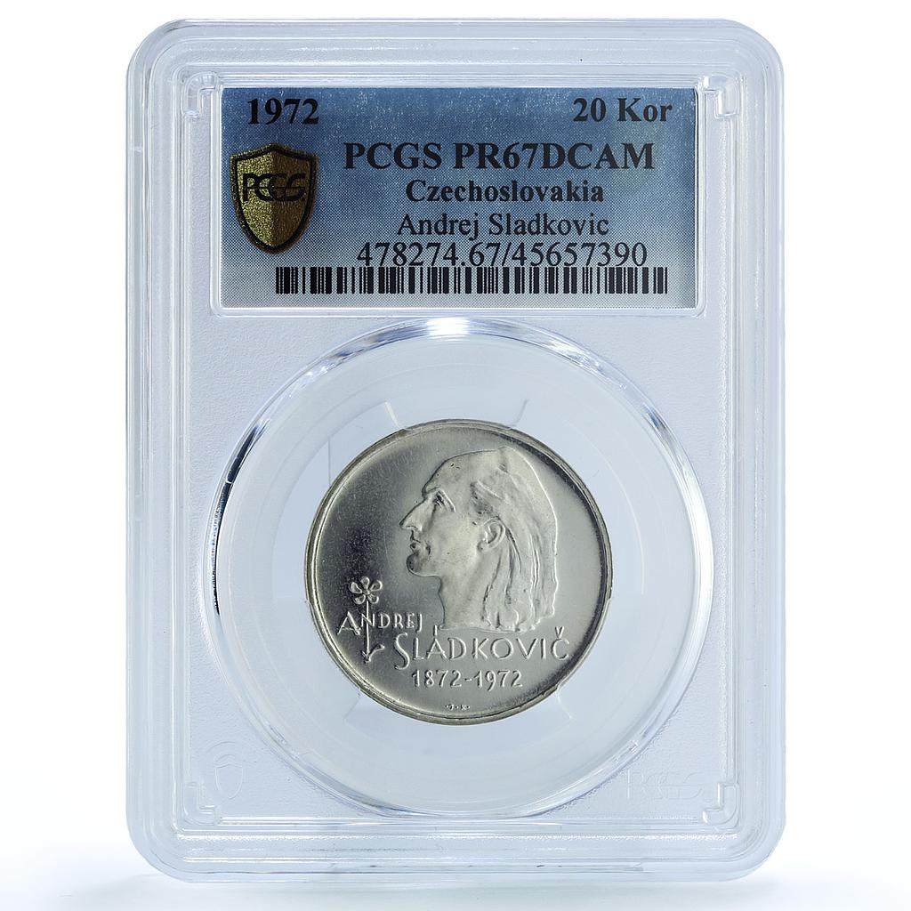 Czechoslovakia 20 korun Poet Andrej Sladkovic Poetry PR67 PCGS silver coin 1972 Czechoslovakia 20 korun Poet Andrej Sladkovic Poetry PR67 PCGS silver coin 1972