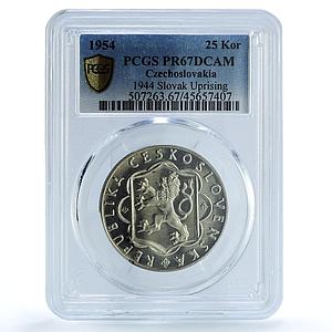 Czechoslovakia 25 korun 10 Years of Slovak Uprising PR67 PCGS silver coin 1954