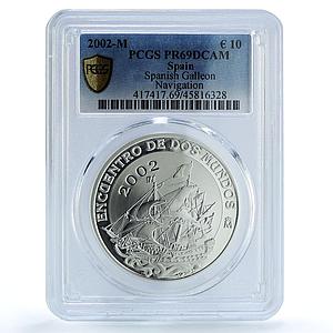 Spain 10 euro Galleon Ship Clipper Navigation PR69 PCGS silver coin 2002