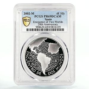 Spain Meeting of Two Worlds Latin America Map PR69 PCGS silver medal coin 2002