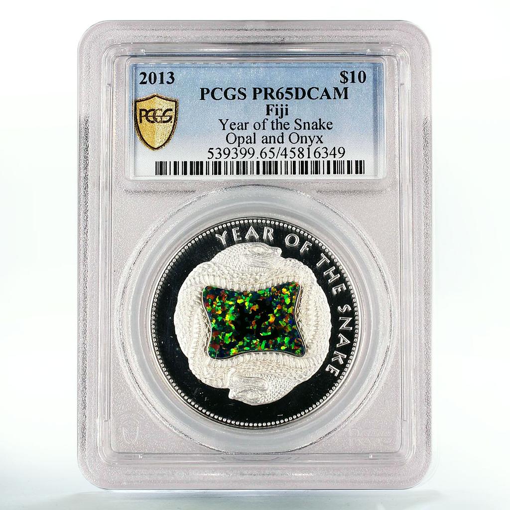 Fiji 10 dollars Lunar Year of the Snake Opal Onyx PR65 PCGS silver coin 2013