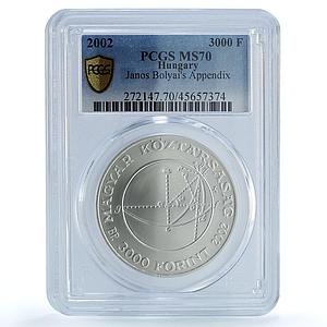 Hungary 3000 forint Mathematics Janos Bolyai Appendix MS70 PCGS Ag coin 2002