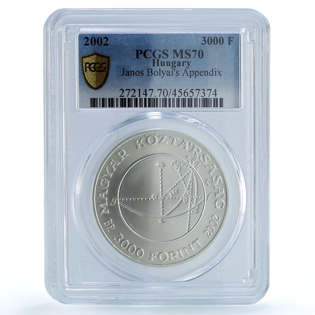 Hungary 3000 forint Mathematics Janos Bolyai Appendix MS70 PCGS Ag coin 2002 Hungary 3000 forint Mathematics Janos Bolyai Appendix MS70 PCGS Ag coin 2002