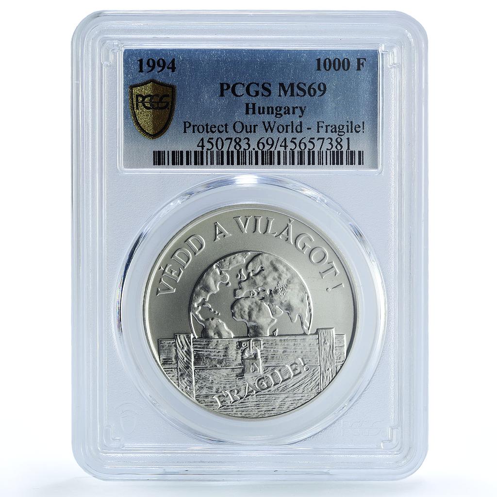 Hungary 1000 forint Protect Our World Fragile Bird Map MS69 PCGS Ag coin 1994 Hungary 1000 forint Protect Our World Fragile Bird Map MS69 PCGS Ag coin 1994