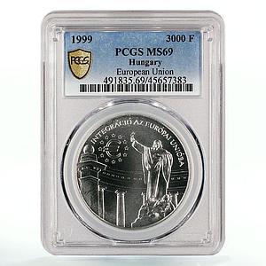 Hungary 3000 forint European Union St Gellert Statue MS69 PCGS silver coin 1999